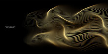 3D Vector Wave Lines Pattern Smooth Curve Flowing Dynamic Gold Gradient Light Isolated On Black Background For Concept Of Luxury, Technology, Digital, Communication, Science, Music.