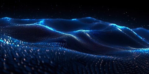 Data technology futuristic illustration. Blue wave pattern on a dark background. 