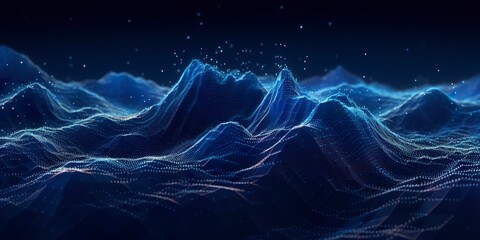 Data technology futuristic illustration. Blue wave pattern on a dark background. 