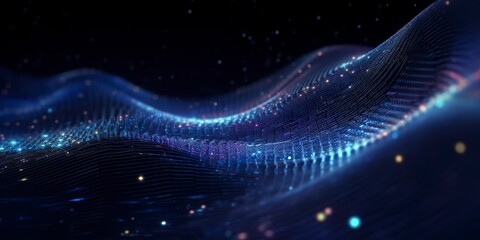 Wall Mural - Data technology futuristic illustration. Blue wave pattern on a dark background. 