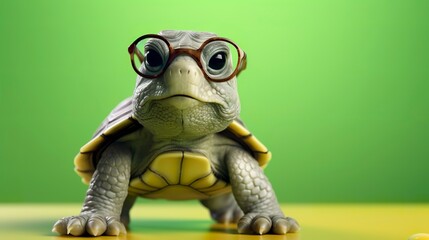 A cute little green turtle with glasse