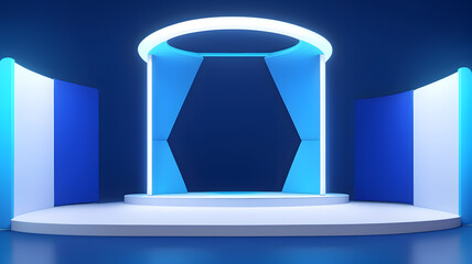 Wall Mural - モダンな表彰台、ネオンのバックライト、未来的な背景｜modern podium. Neon backlight. Futuristic background. Generative AI	