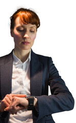 Poster - Digital png photo of focused caucasian businesswoman on transparent background