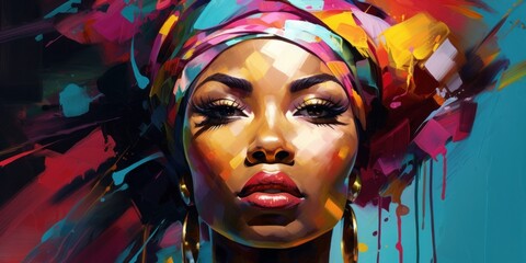 illustration of beautiful  black woman in a turban, generative AI