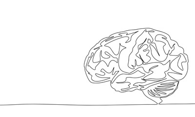 Fototapete - One line continuous brain. Line art health banner concept. Hand drawn, outline vector illustration.