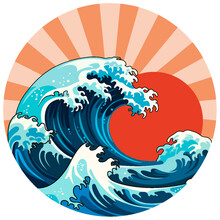 Japanese Wave: Red Sun And Retro Background