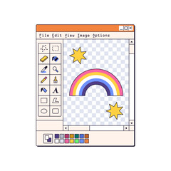 Aufkleber - Retro software, paint window interface in 90s vaporwave style. Digital painting, drawing, graphic tool, program UI in 1990s nostalgia aesthetics. Flat vector illustration isolated on white background