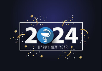 happy new year 2024. 2024 with Pharmacy icon

