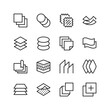 Layers of material, linear style icons set. Multilayer. Layered material, structure and properties. Editable stroke width