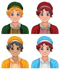Wall Mural - male teen cartoon wearing hat set