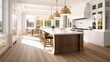 © visoot - Gorgeous luxury kitchen boasting and wooden floor, with kitchen counter.
