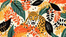Jungle Image With Leopards Hand Drawn Minimal Abstract Background