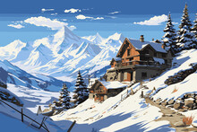 Chalets Surrounded By Snowy Peaks