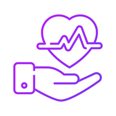 Poster - Heartbeat waves on heart with hand, concept icon of health insurance, heart care vector