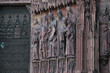 View of the gothic cathedral of Notre Dame de Strasbourg. Facade detail.