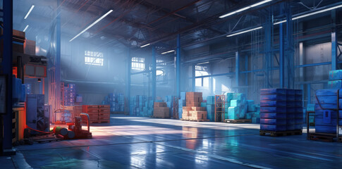 Aufkleber - Large Warehouse with Shelves Full of Boxes for Shipping extreme closeup. Generative AI