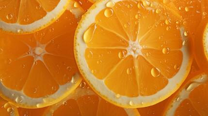 Wall Mural - slices and orange with drops of water close-up. Generative Ai.