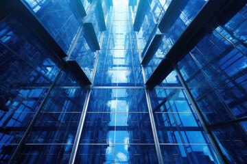 Poster - Office Skyscrapers Buildings Against a Beautiful Blue Sky extreme closeup. Generative AI