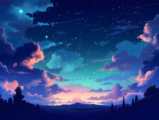 Poster - Night sky background with colorful clouds and star