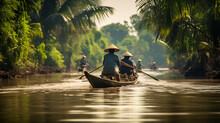 People Boating In The Delta Of Mekong River