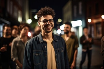 Sticker - shot of a young man out on the town with his friends