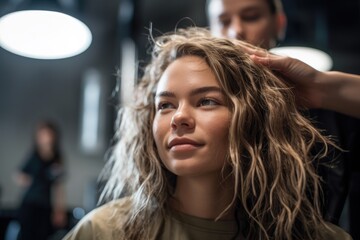 Sticker - cropped portrait of a young woman getting her hair done at the salon