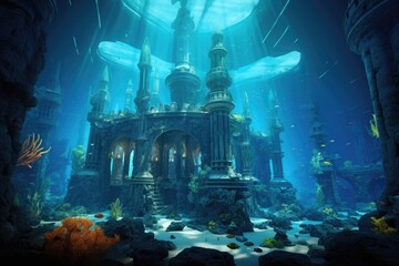 Poster - underwater city blueprint with advanced technology