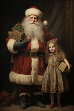 Santa Claus And Child With Christmas Gifts