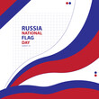 © IRWAN - Russia National Flag Day on august 22 with vector illustration flag hoisting russia and text isolated on white background for commemorate and celebrate Russia National Flag Day.