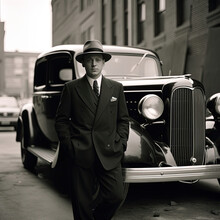 1920's Gangster With Car On The Street