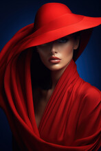 Large Red Hat With An Eye-catching Large Brim, A Modern Fashion Design Model
