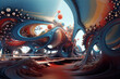 3D wallpapers, with surreal shapes and patterns, merging elements of nature and technology, 