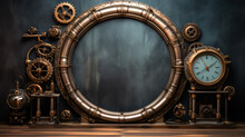 Vintage Steampunk Backdrop With Round Frame Pipes