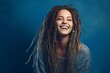 © imagemir - Radiant Smiles. Young Female with Dreadlocks on Isolated Background. Joyful Expression and Individuality Shining Through. Captivating Charm and Positive Vibes. Generative Ai