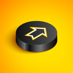 Sticker - Isometric line Arrow icon isolated on yellow background. Direction Arrowhead symbol. Navigation pointer sign. Black circle button. Vector