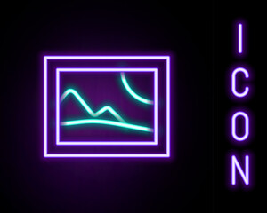 Poster - Glowing neon line Picture landscape icon isolated on black background. Colorful outline concept. Vector