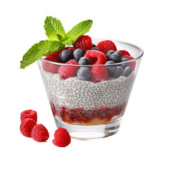 Chia pudding with fruits  isolated on transparent background 