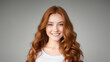 © Dawid - Portrait of redhead young woman looking at camera. Natural background with mockup. Generative AI.