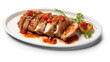 © PETR BABKIN - grilled pork ribs with vegetables. Generative Ai.