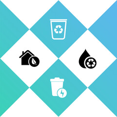 Canvas Print - Set Eco friendly house, Lightning with trash can, Recycle bin recycle and clean aqua icon. Vector