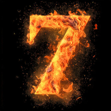 The Number 7 (seven) surrounded by fire - Generative AI
