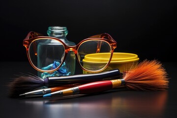 Wall Mural - glasses with a lens cleaning pen and brush