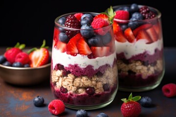 overnight oats with mixed berries in a glass jar
