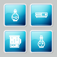 Poster - Set line Bottle with magic elixir, Video game console, Slot machine and icon. Vector