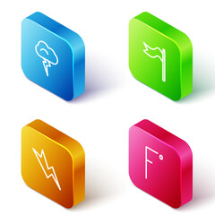 Canvas Print - Set Isometric line Storm, Meteorology windsock wind vane, Lightning bolt and Fahrenheit icon. Vector