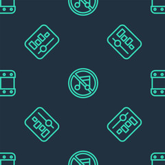 Poster - Set line Speaker mute, Music equalizer and Play video on seamless pattern. Vector