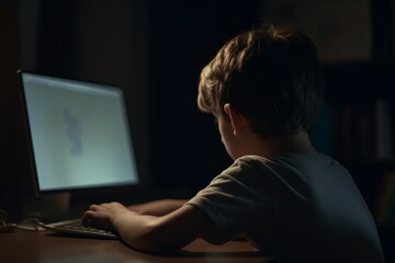 Poster - Boy sitting laptop. Generate Ai