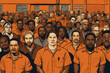 illustration of a group of inmates in prison wearing orange clothing