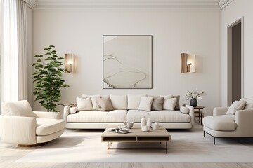 Poster - Living room mock up with furniture and d�cor, 3D render.