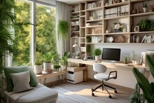 Home Office Integrated Small Apartment Living Room Interior. Generative AI